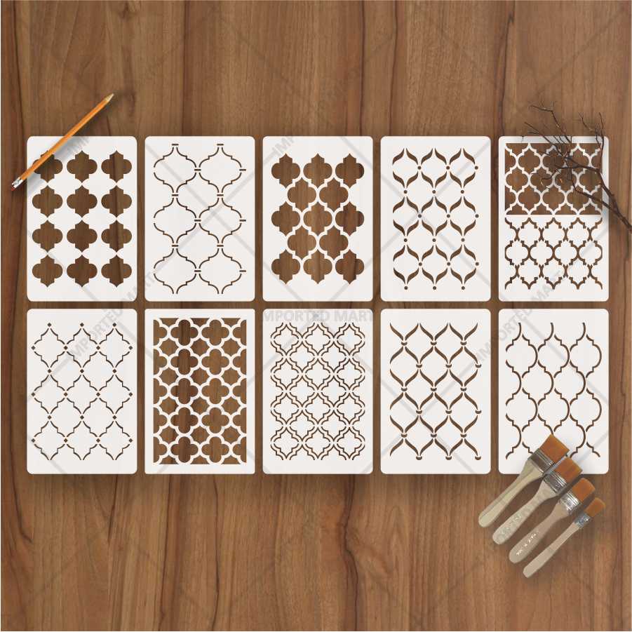 10 Pcs Ultimate Moroccan Stencils Design Pack for Cake , Wall, Fabric,  Canvas & Furniture painting  ID# 661 - Image 2