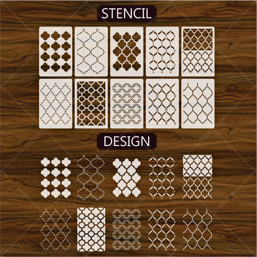 10 Pcs Ultimate Moroccan Stencils Design Pack for Cake , Wall, Fabric,  Canvas & Furniture painting  ID# 661 - Image 4
