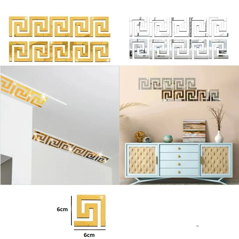 Pack of 3D self Adhesive Acrylic Mirror DIY Building Border Mirror Art Home Decoration Mirror Wall Sticker living room Home Decor