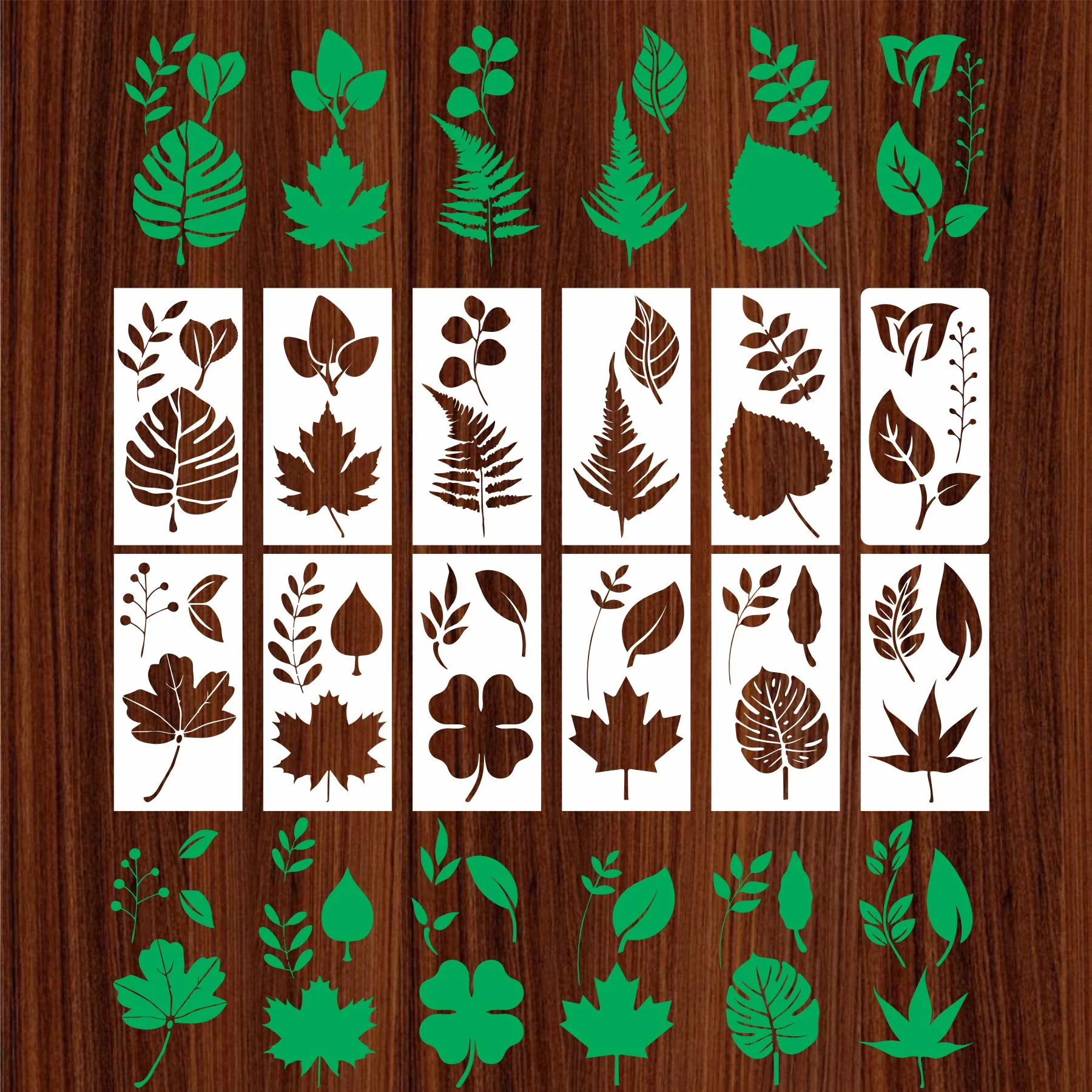 Pack Of 12 Tropical Leaves Reusable Stencil For Canvas And Wall Painting.ID#470 - Image 4