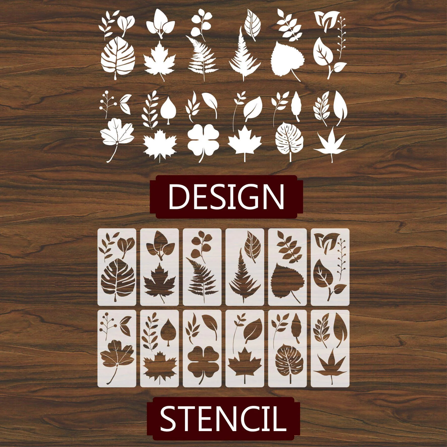 Pack Of 12 Tropical Leaves Reusable Stencil For Canvas And Wall Painting.ID#470 - Image 5