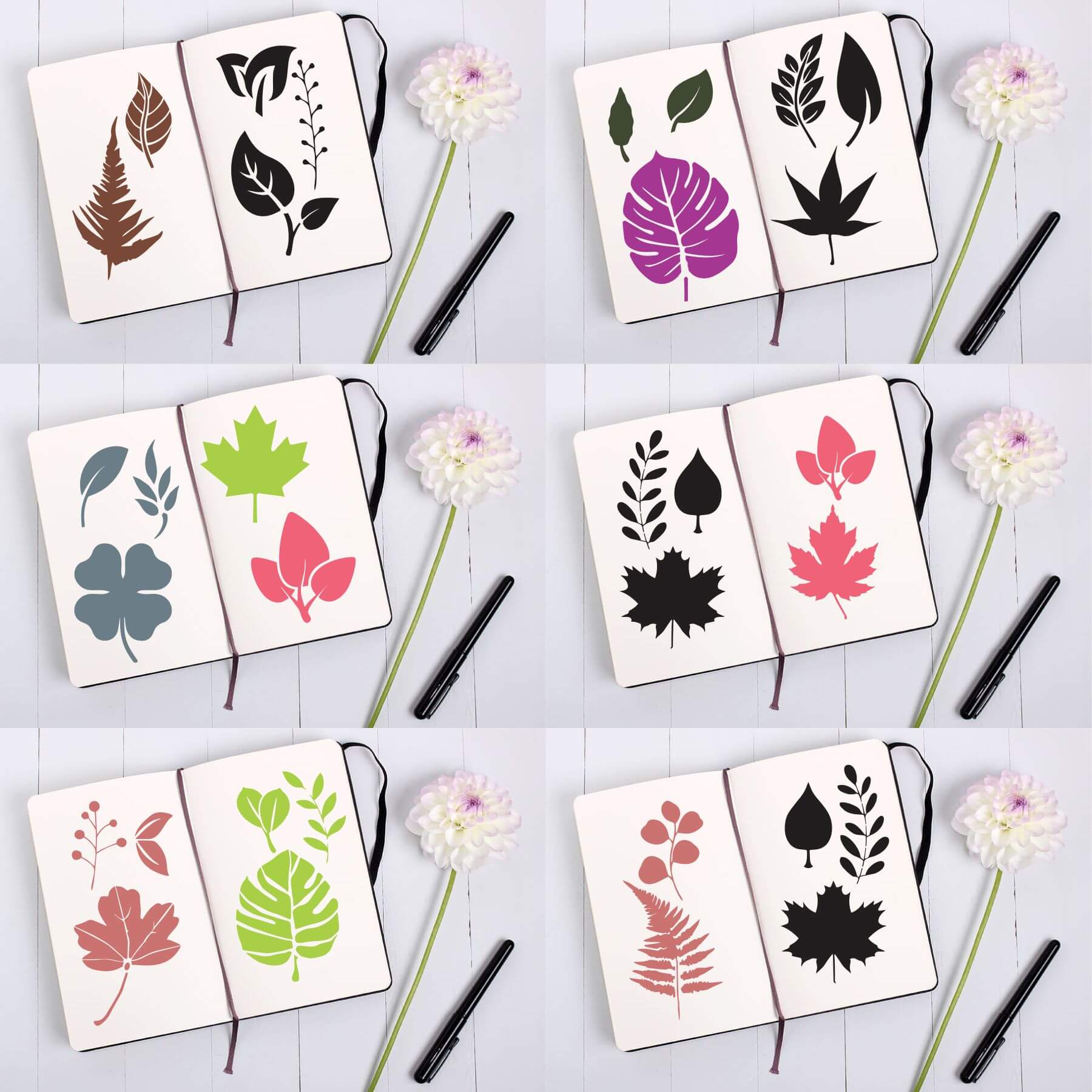 Pack Of 12 Tropical Leaves Reusable Stencil For Canvas And Wall Painting.ID#470 - Image 9