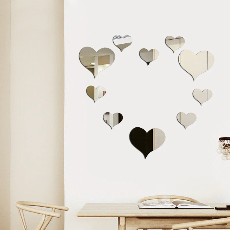 12pcs 3D Mirror Love Hearts Wall Sticker Durable DIY Simple Wall Stickers Decal for Living Room Art Home Decor - Image 3