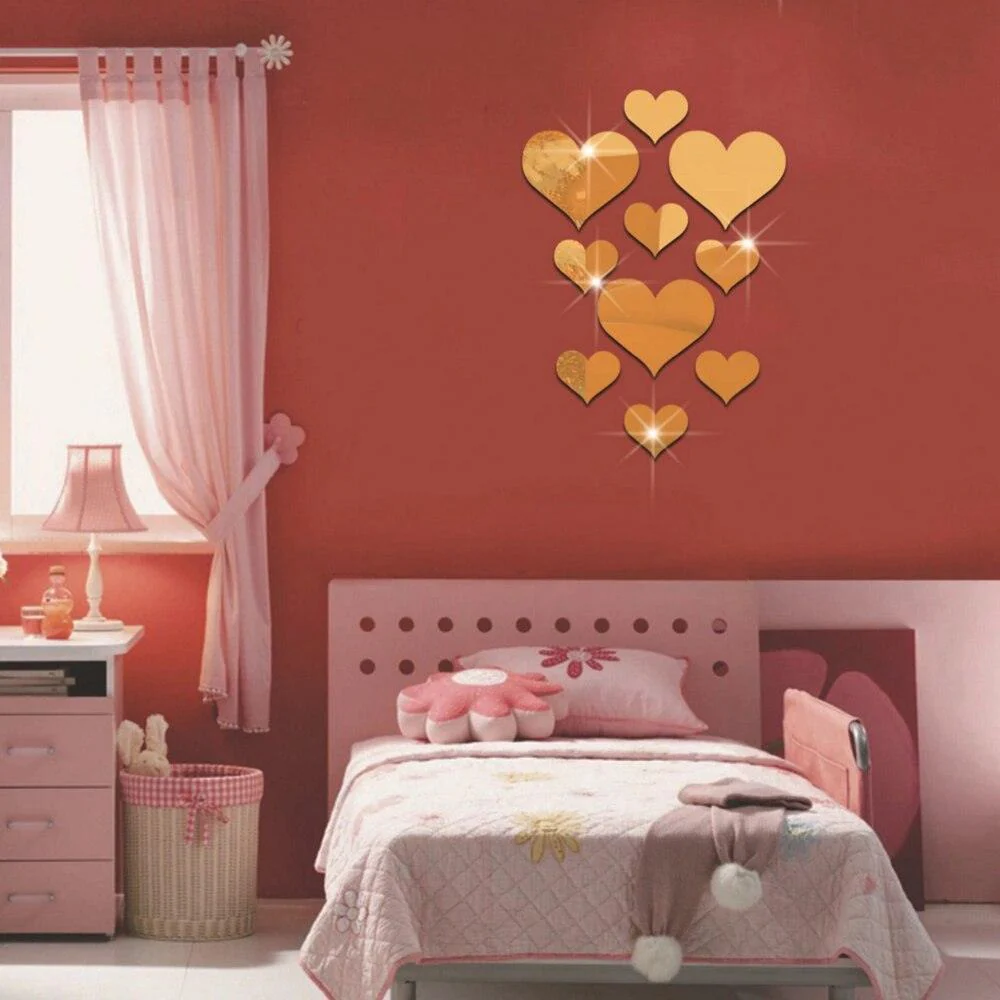 12pcs 3D Mirror Love Hearts Wall Sticker Durable DIY Simple Wall Stickers Decal for Living Room Art Home Decor - Image 5
