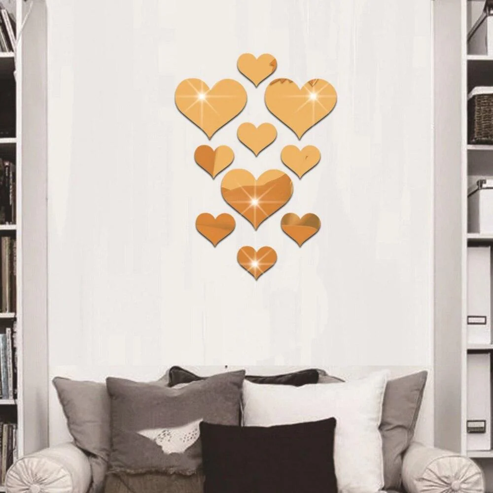 12pcs 3D Mirror Love Hearts Wall Sticker Durable DIY Simple Wall Stickers Decal for Living Room Art Home Decor - Image 7