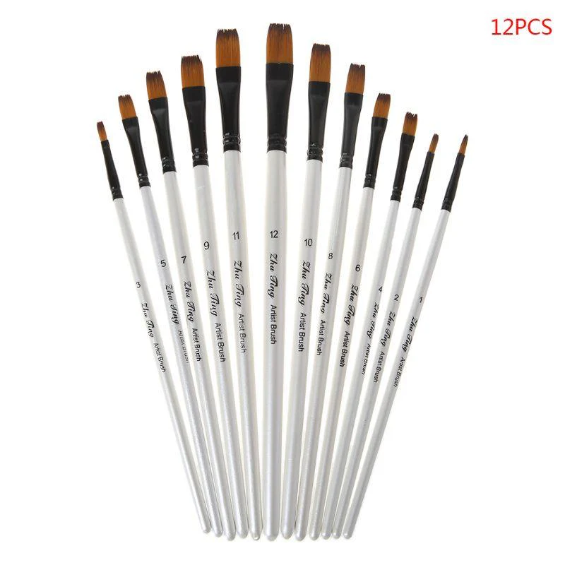 12Pcs- Original Artist Paint Brush Set Nylon Bristles Brushes for Watercolor Acrylic Oil Painting - Image 6