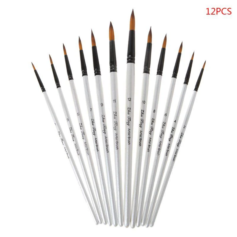 12Pcs- Original Artist Paint Brush Set Nylon Bristles Brushes for Watercolor Acrylic Oil Painting - Image 7