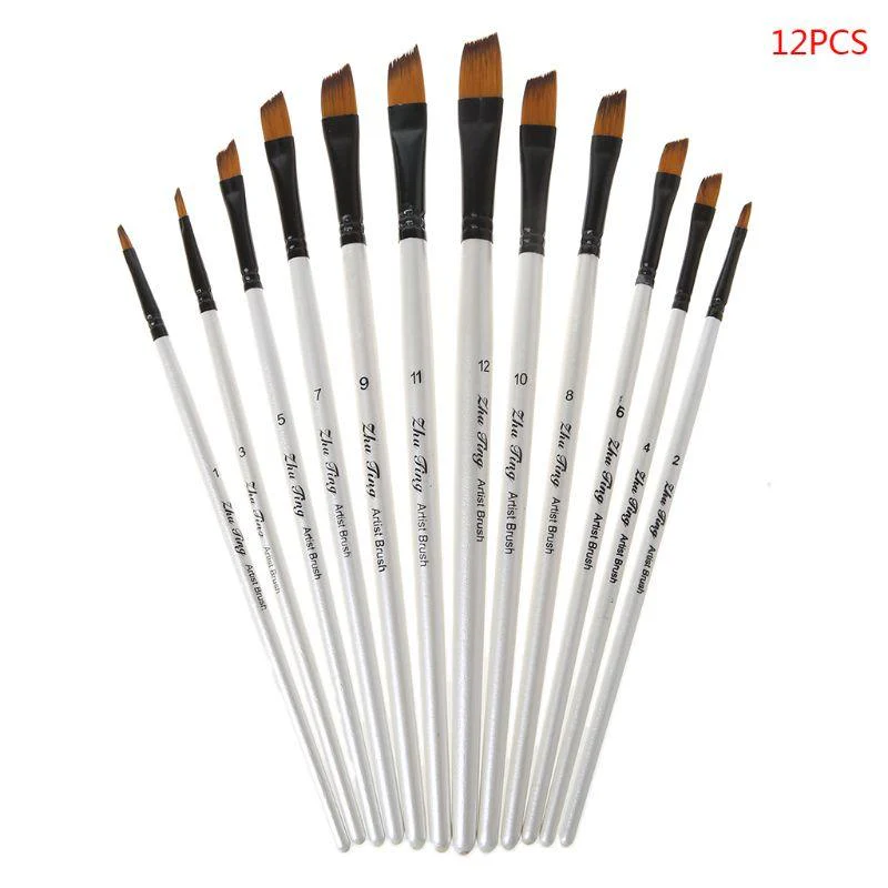 12Pcs- Original Artist Paint Brush Set Nylon Bristles Brushes for Watercolor Acrylic Oil Painting - Image 8