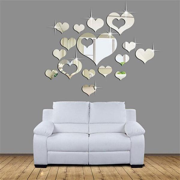16Pcs Hearts 3D Mirror Self Adhesiive Acrylic Mirror Sticker for wall Decoration Living Room Bedroom Kids Decorative wall Stickers - Image 3