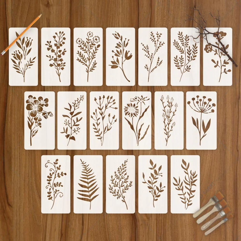 18 Flowers Botanical Stencil Set for Wall, Wood & Fabric Art – Floral Leaf Pattern Design – Multi Pack Bundle – ID# 720 - Image 2
