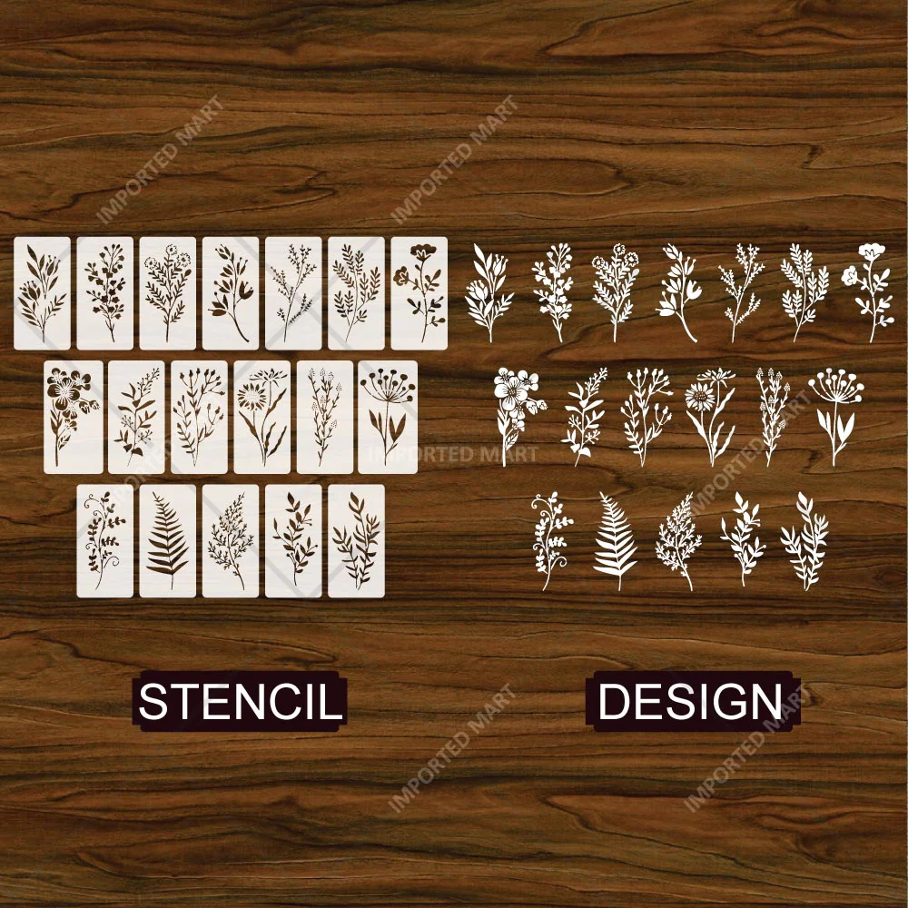 18 Flowers Botanical Stencil Set for Wall, Wood & Fabric Art – Floral Leaf Pattern Design – Multi Pack Bundle – ID# 720 - Image 4