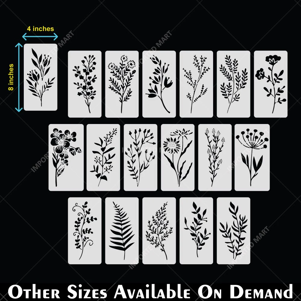 18 Flowers Botanical Stencil Set for Wall, Wood & Fabric Art – Floral Leaf Pattern Design – Multi Pack Bundle – ID# 720 - Image 6