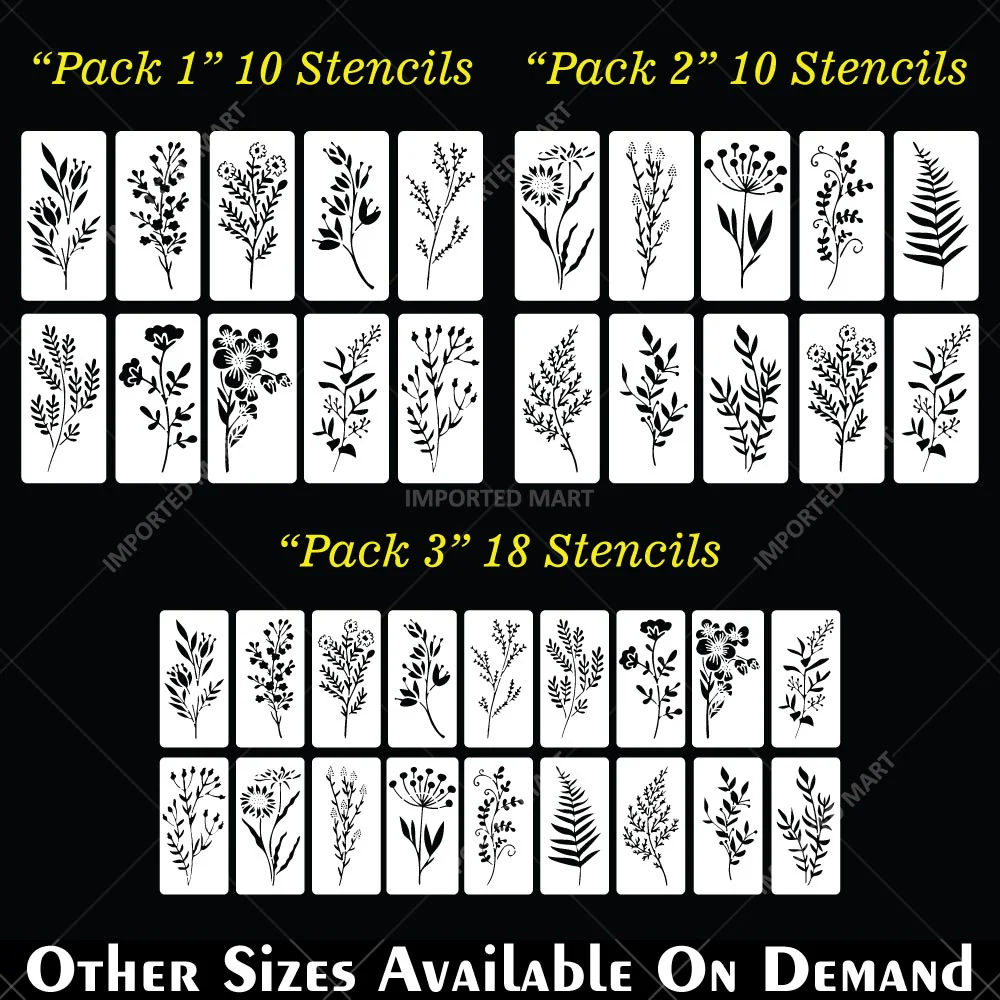 18 Flowers Botanical Stencil Set for Wall, Wood & Fabric Art – Floral Leaf Pattern Design – Multi Pack Bundle – ID# 720 - Image 7