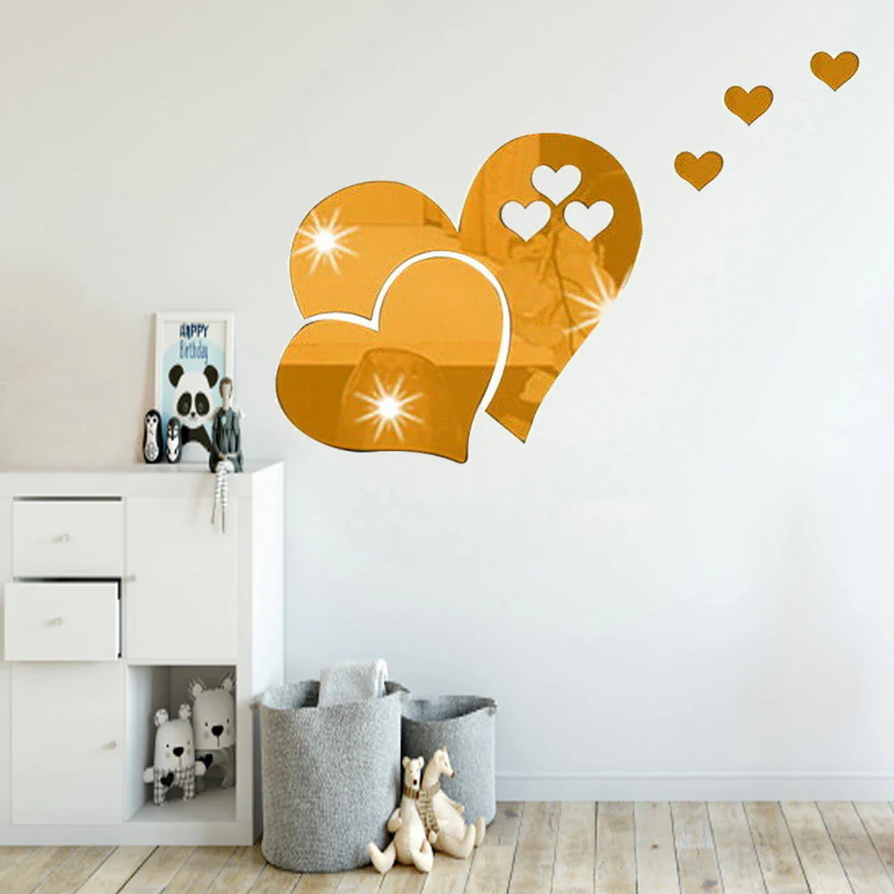 1set Love Hearts Self Adhesive Acrylic Mirror Sticker Removable DIY Bedroom Living Room Background Wall Home Decoration - Image 4