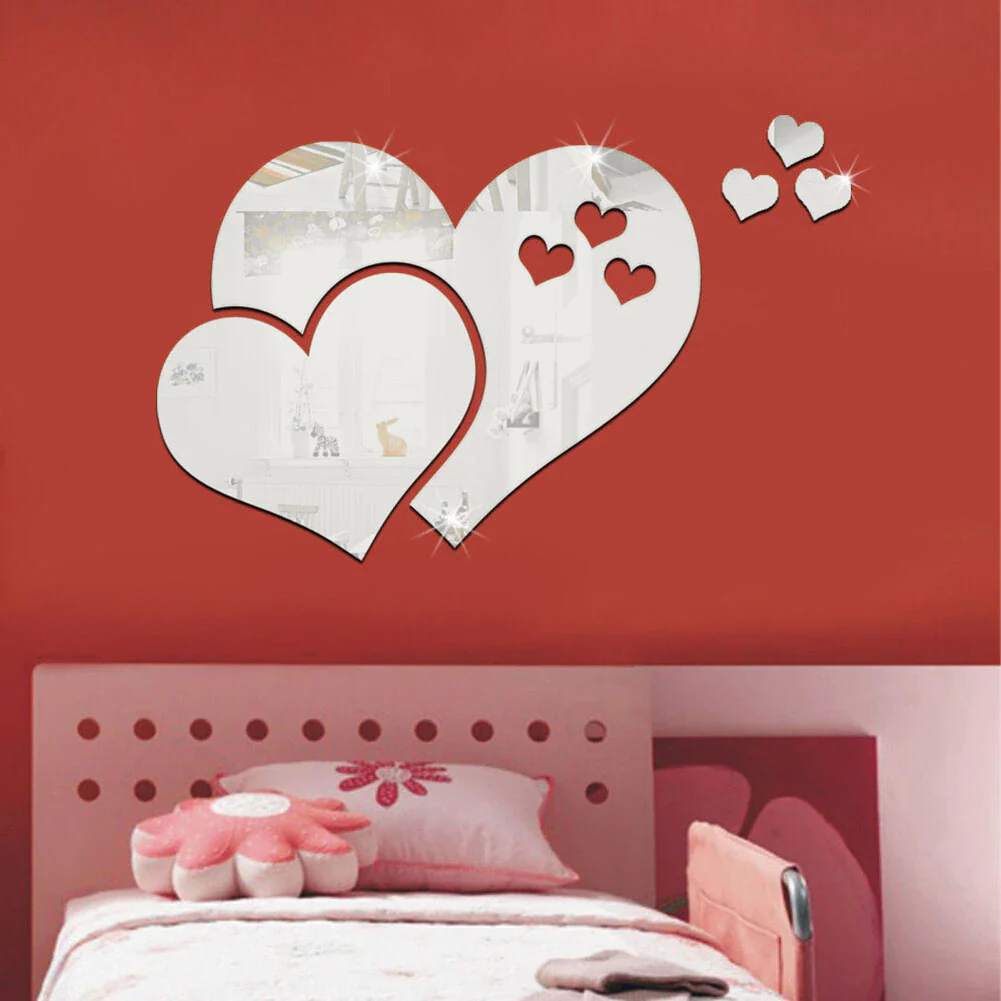 1set Love Hearts Self Adhesive Acrylic Mirror Sticker Removable DIY Bedroom Living Room Background Wall Home Decoration - Image 5