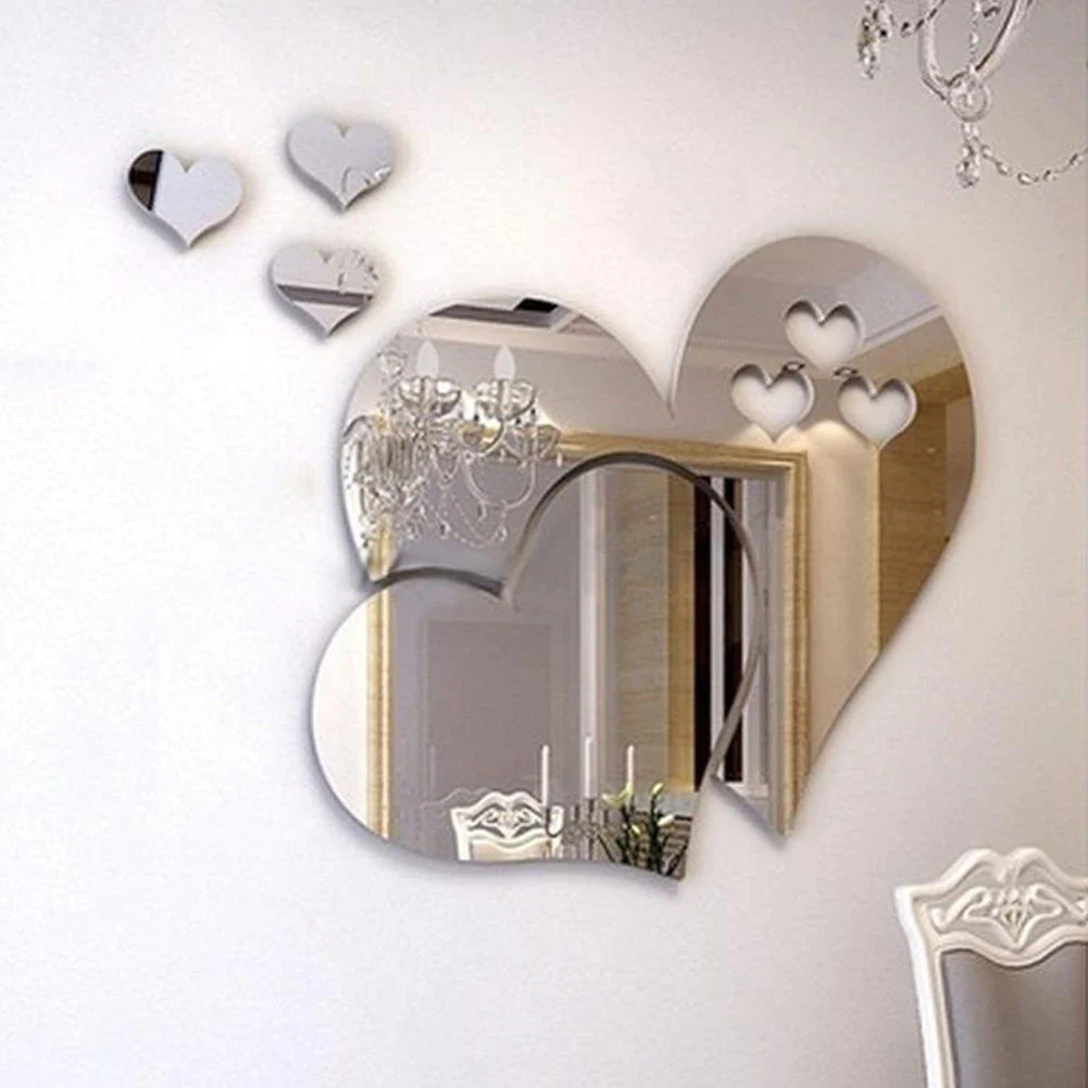 1set Love Hearts Self Adhesive Acrylic Mirror Sticker Removable DIY Bedroom Living Room Background Wall Home Decoration - Image 6