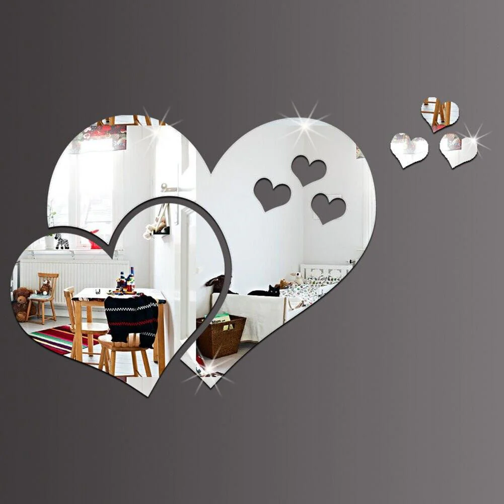 1set Love Hearts Self Adhesive Acrylic Mirror Sticker Removable DIY Bedroom Living Room Background Wall Home Decoration - Image 7