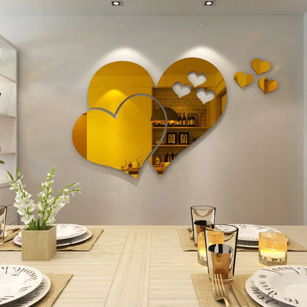 1set Love Hearts Self Adhesive Acrylic Mirror Sticker Removable DIY Bedroom Living Room Background Wall Home Decoration - Image 9