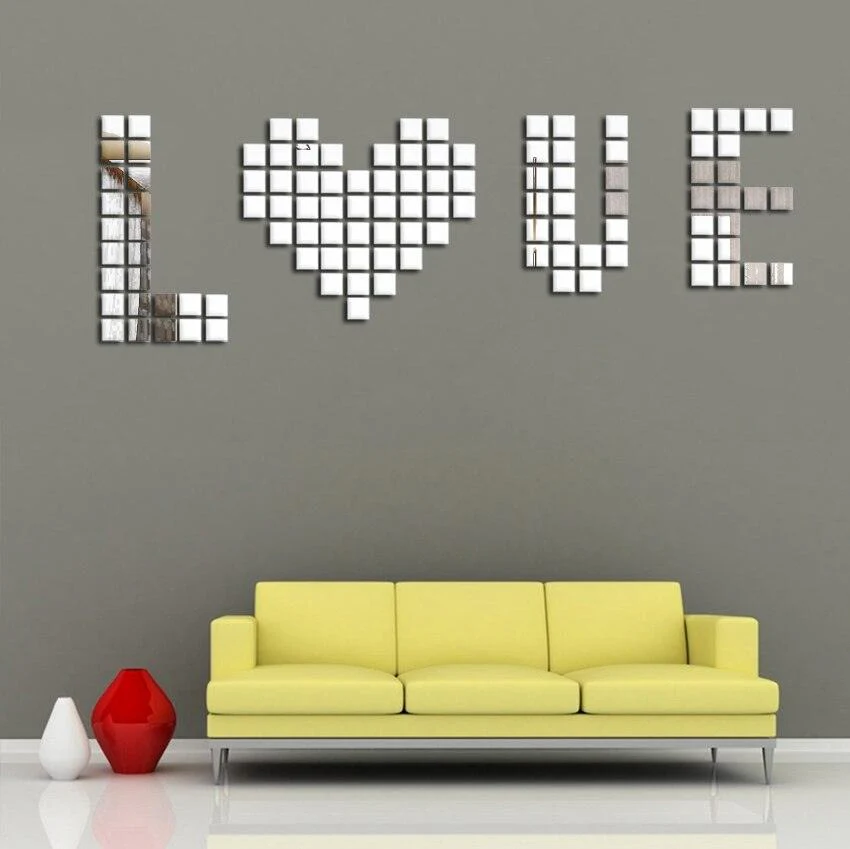 2/3/5cm 100/50Pcs Square 3D DIY Mirror self adhesive  Wall Sticker Durable DIY Simple Decal for Living Room Art Home Decor - Image 3