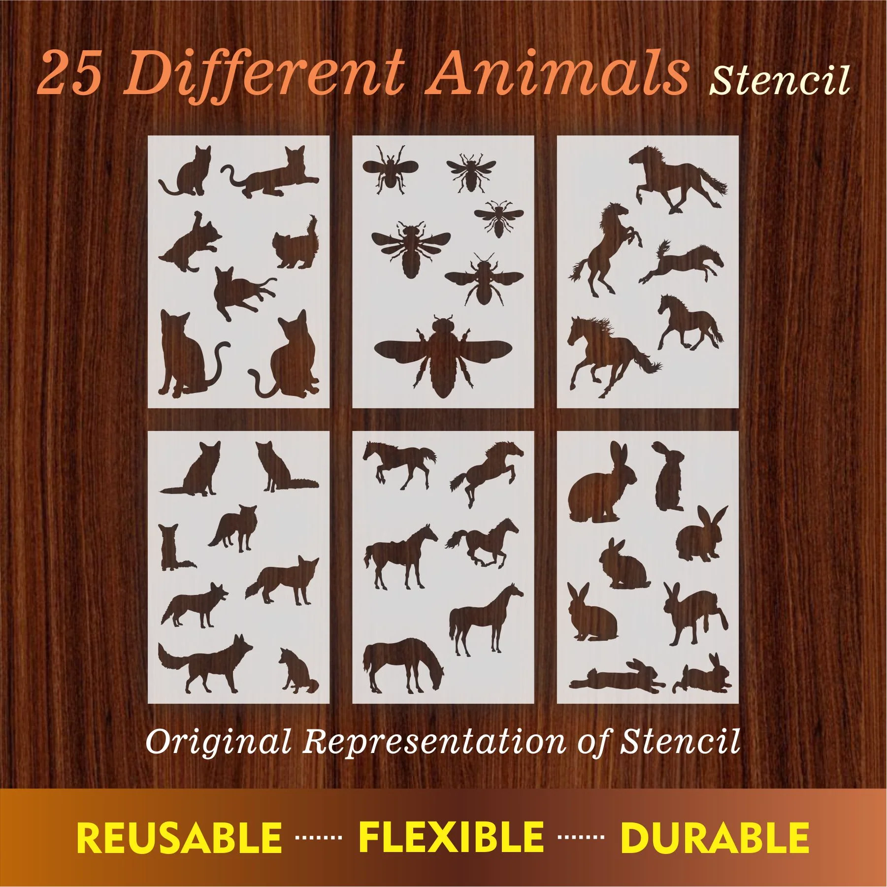 25 Different Animals Reusable Stencil For Canvas And Wall Painting.ID#223 - Image 2