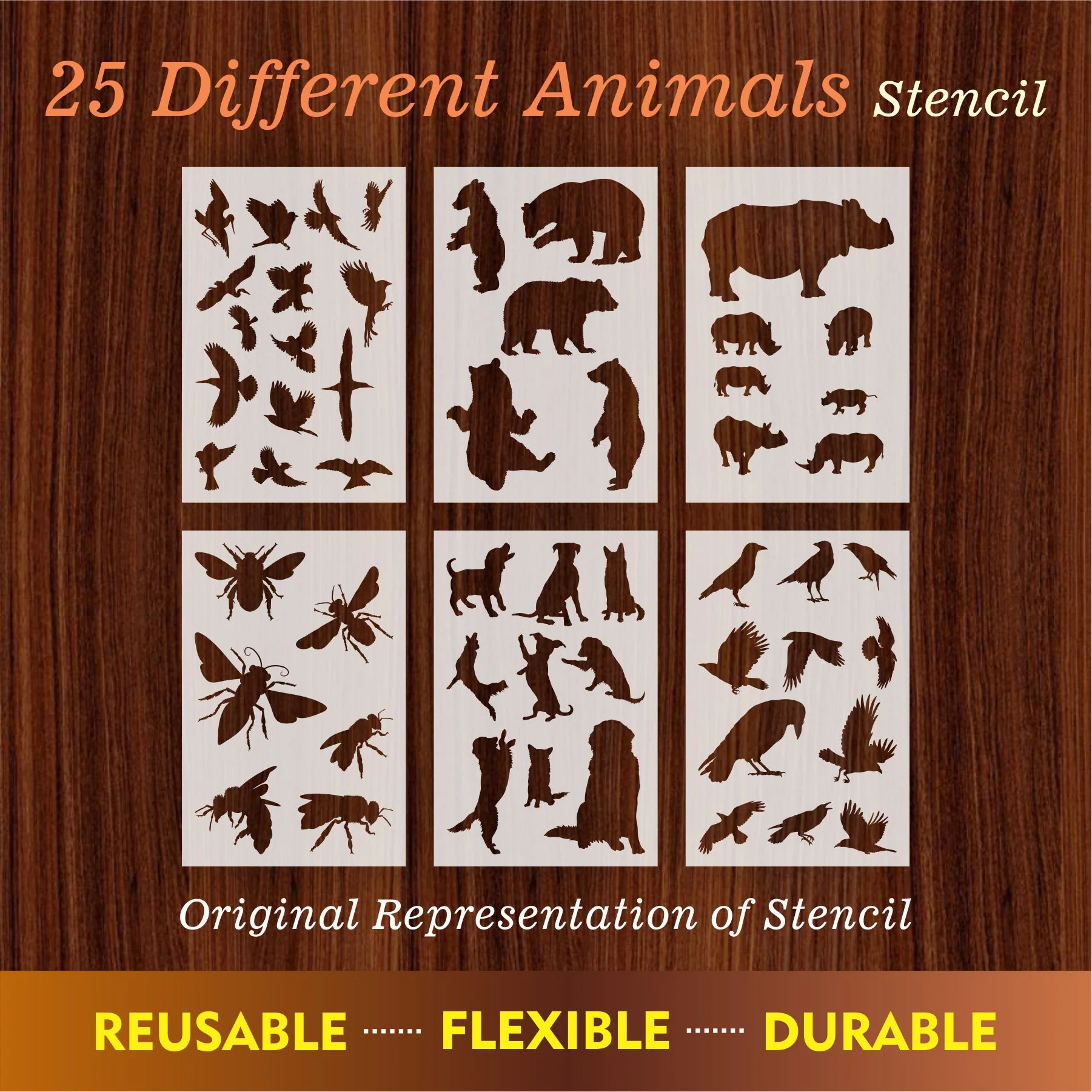 25 Different Animals Reusable Stencil For Canvas And Wall Painting.ID#223 - Image 3