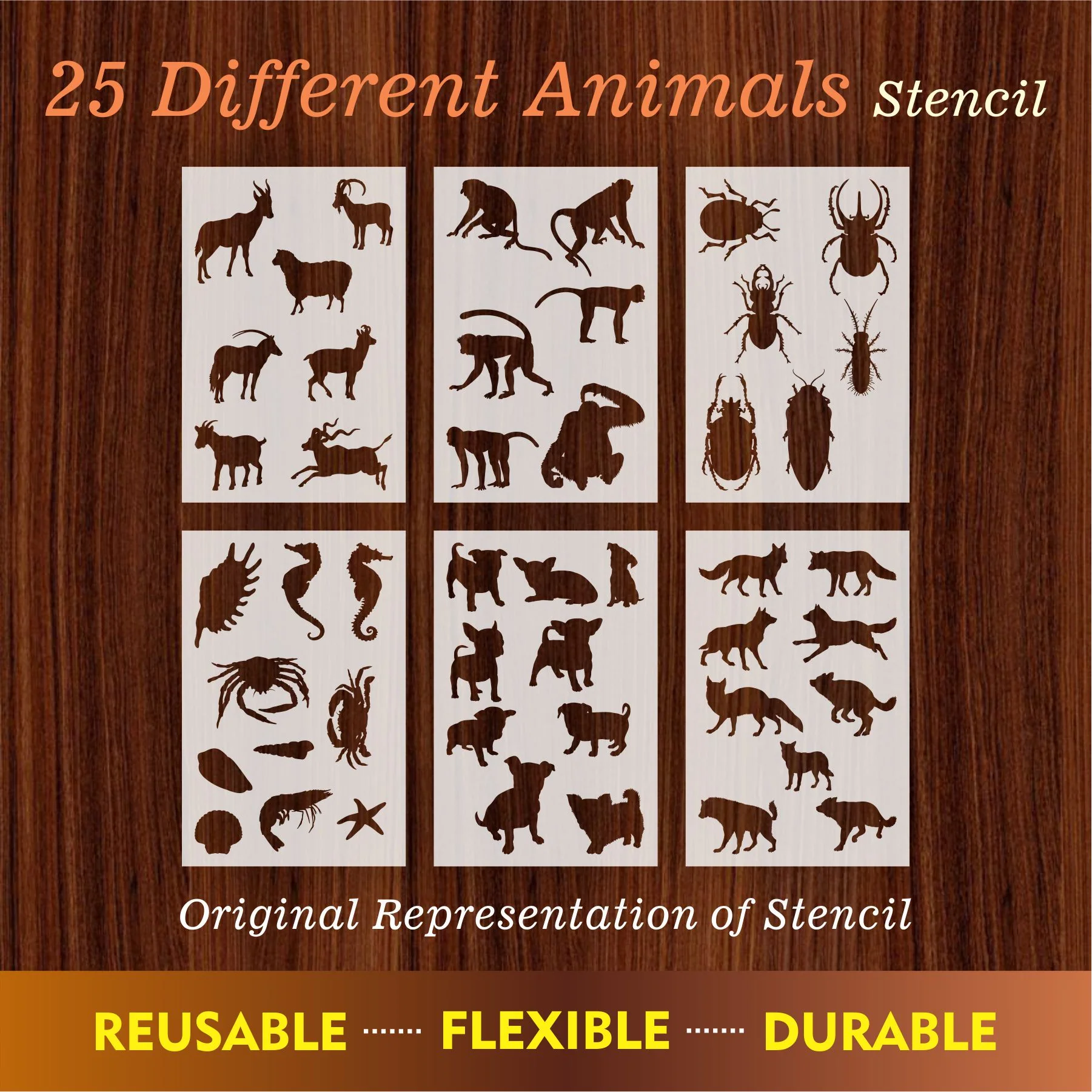 25 Different Animals Reusable Stencil For Canvas And Wall Painting.ID#223 - Image 4