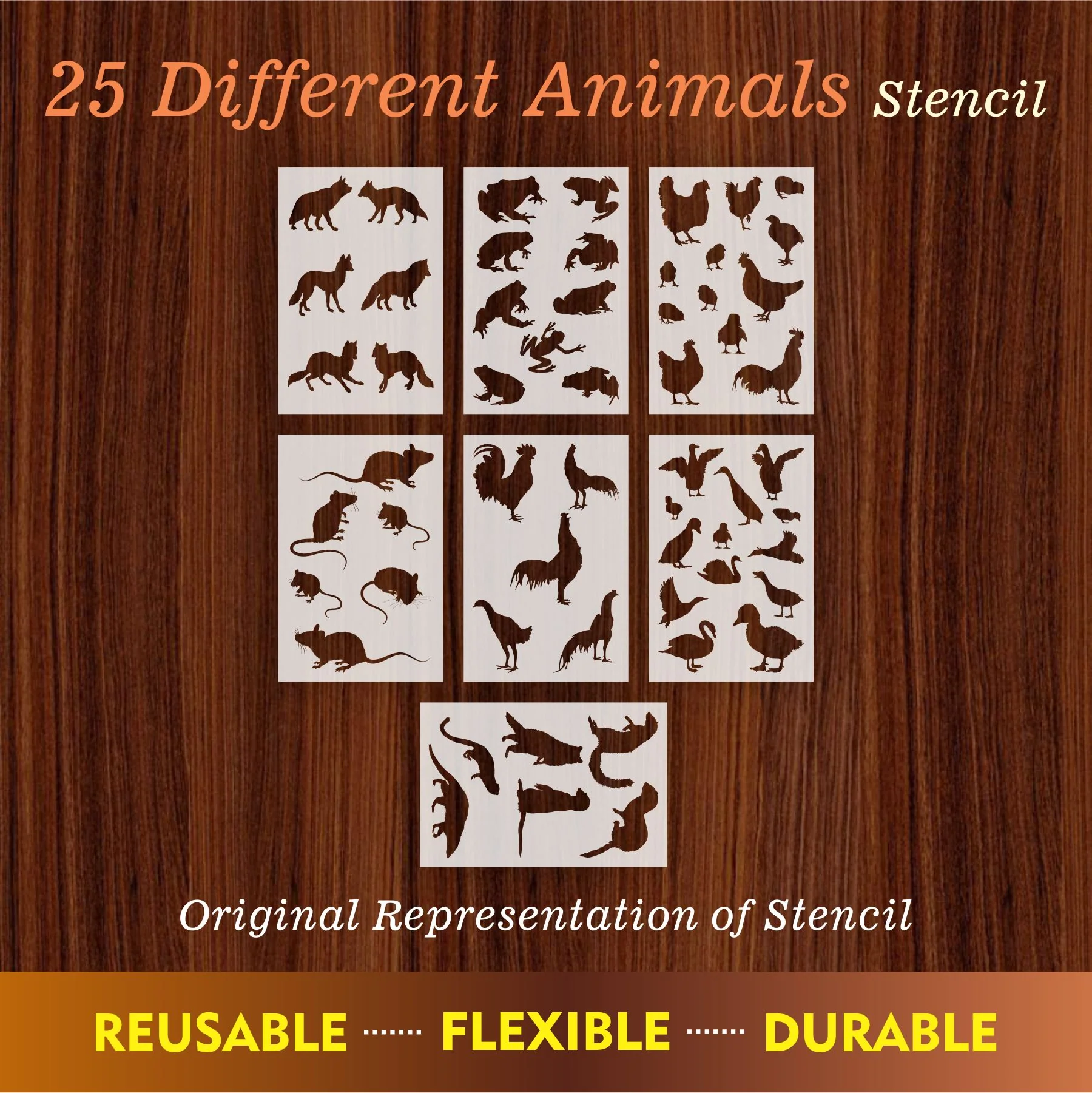 25 Different Animals Reusable Stencil For Canvas And Wall Painting.ID#223 - Image 5