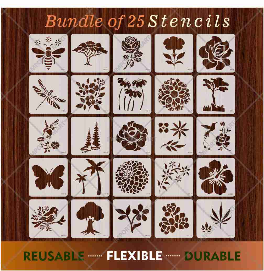 25Pcs Floral Fantasy & Nature Shapes Stencils for Art and Craft & Painting