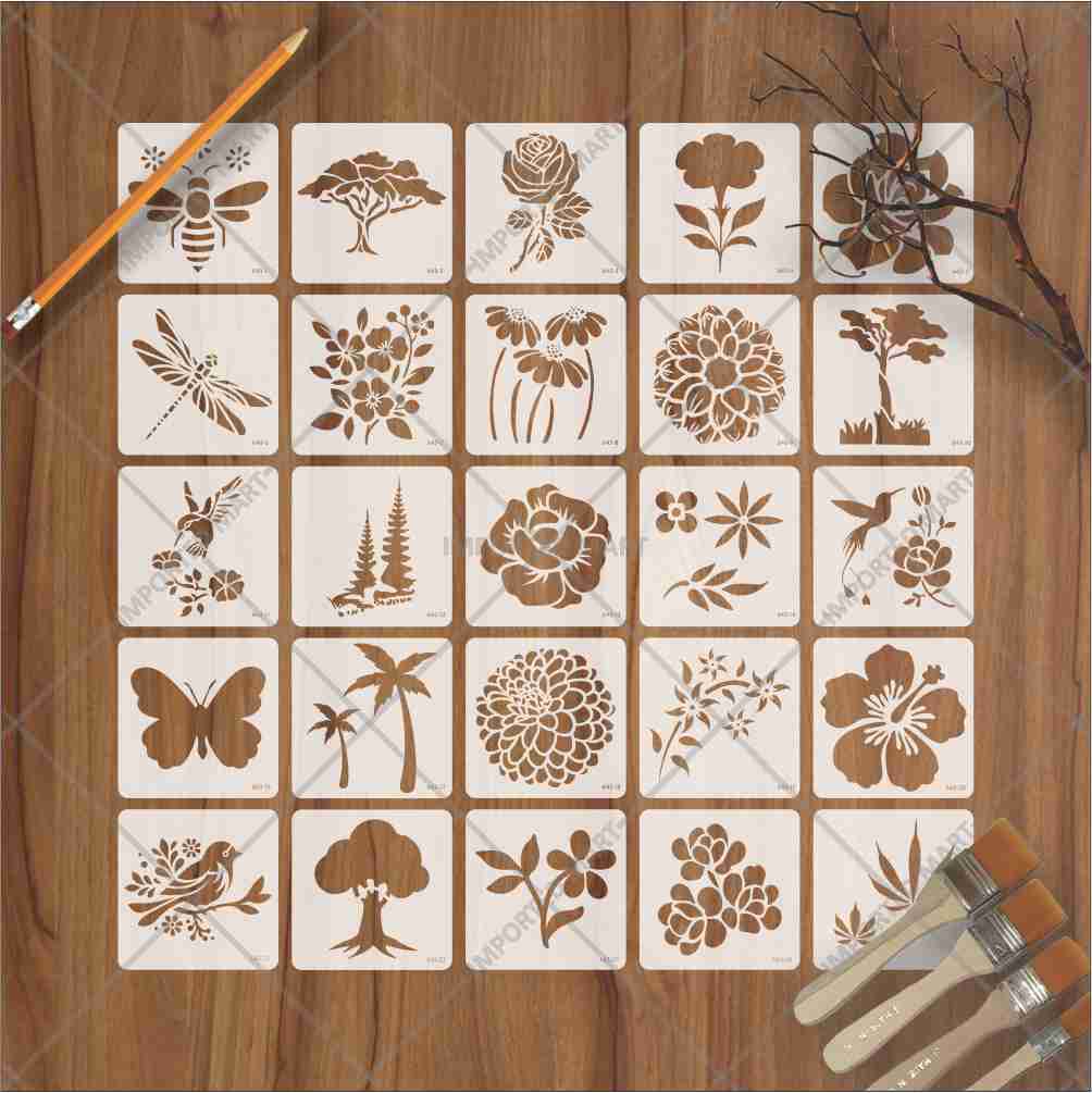 25Pcs Floral Fantasy & Nature Shapes Stencils for Art and Craft & Painting - Image 2