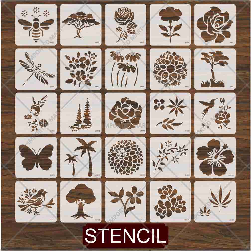 25Pcs Floral Fantasy & Nature Shapes Stencils for Art and Craft & Painting - Image 3