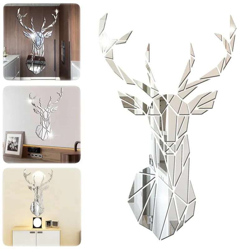 3D Mirror Wall Stickers Nordic Style Acrylic Deer Head Mirror Sticker Decal Removable Mural for DIY Home Living Room Wall Decors