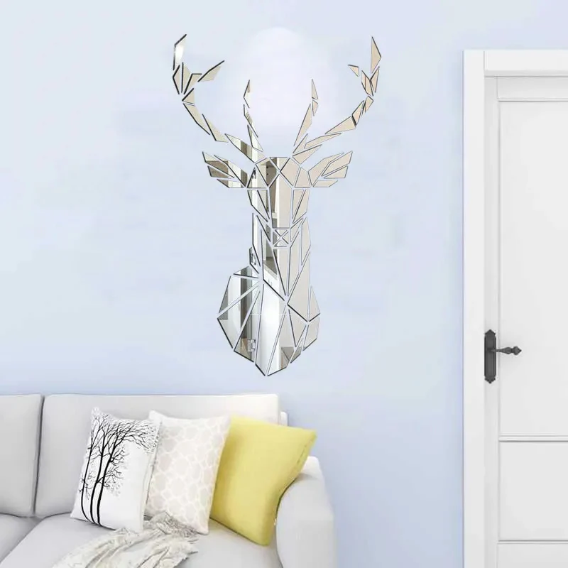 3D Mirror Wall Stickers Nordic Style Acrylic Deer Head Mirror Sticker Decal Removable Mural for DIY Home Living Room Wall Decors - Image 2