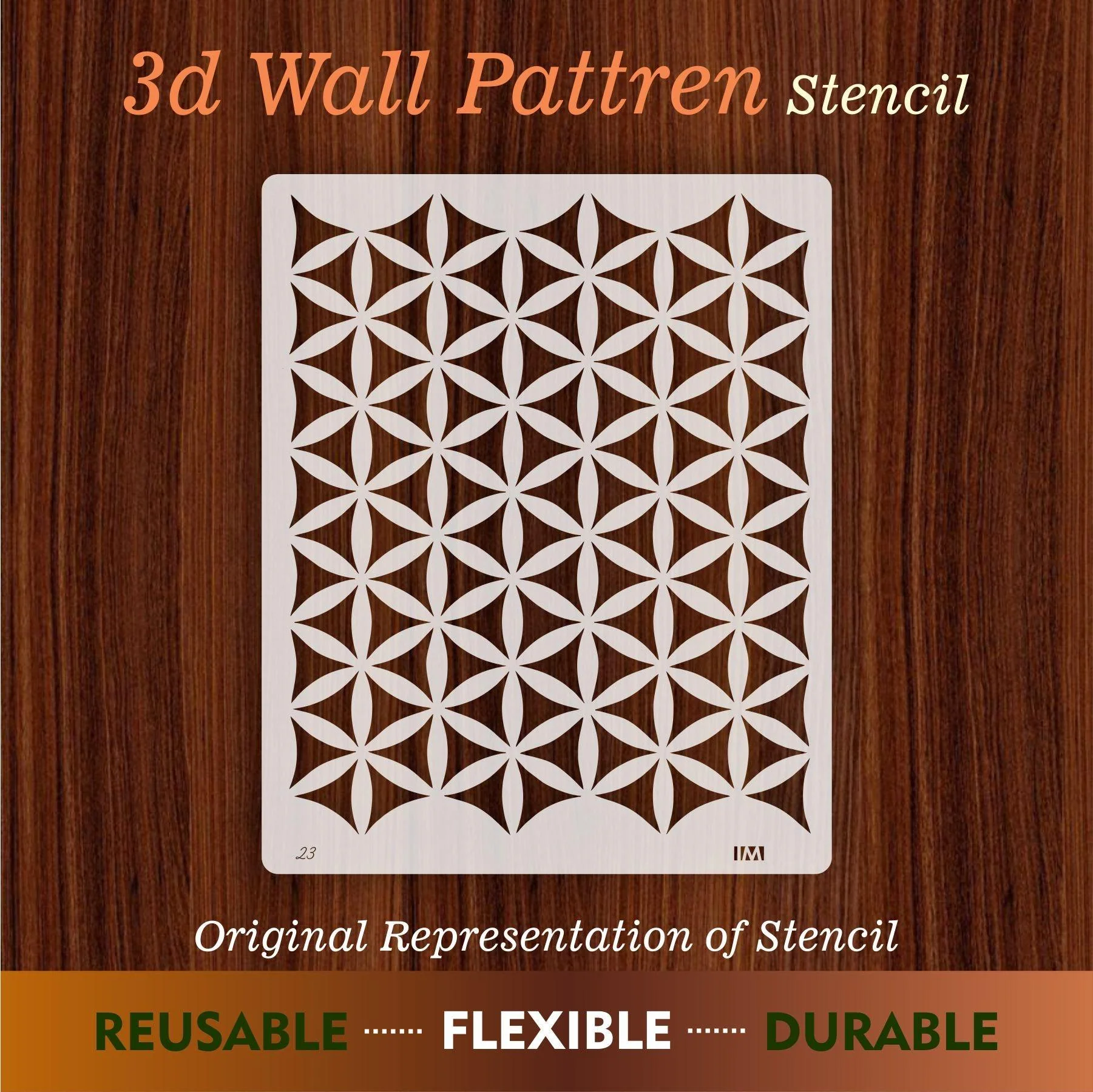 3D Wall Pattren Reusable Stencil for Canvas and wall painting.ID#23 - Image 3