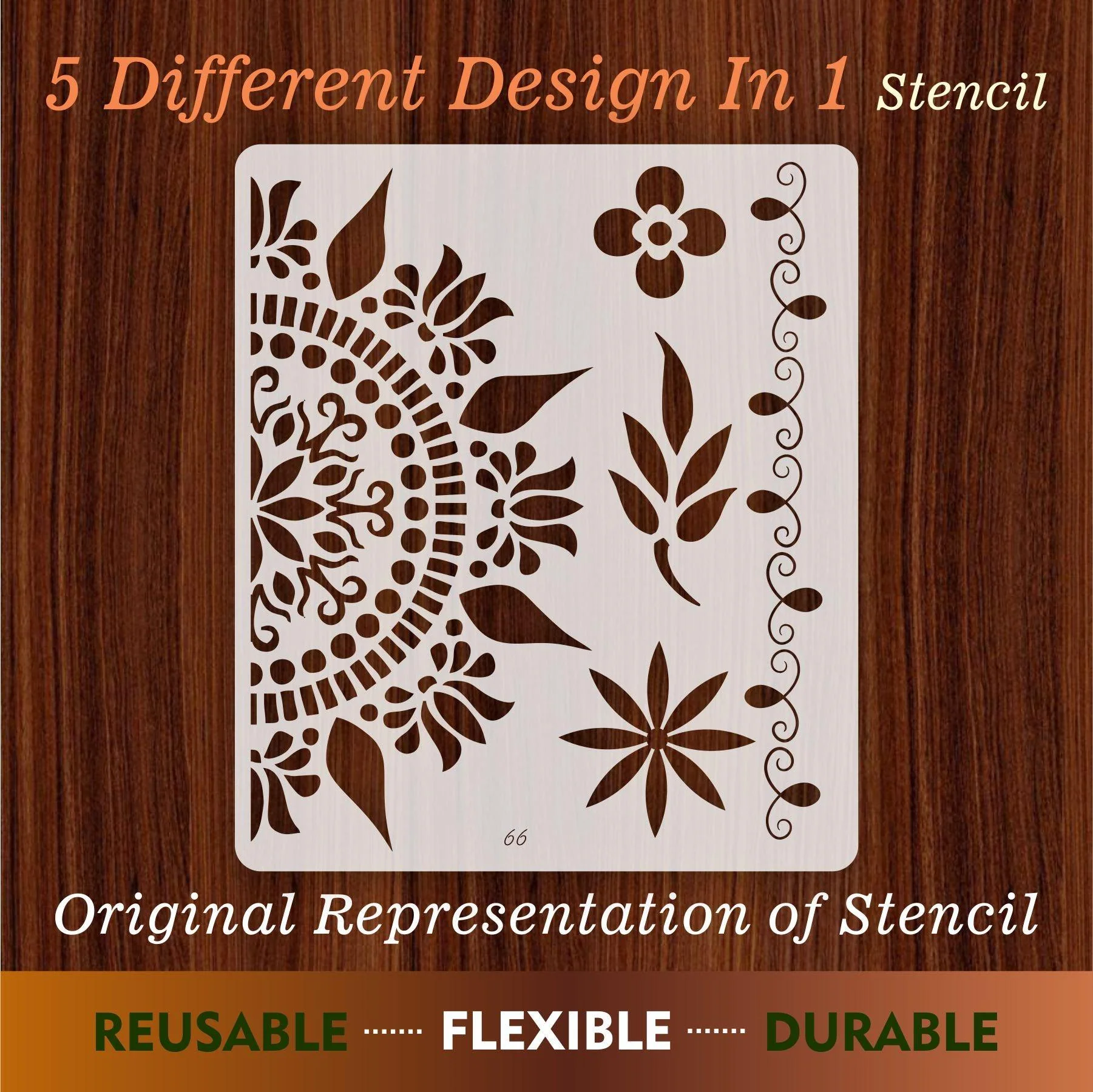 4 Design in 1 Reusable Stencil for Canvas and wall painting.ID#66 - Image 3