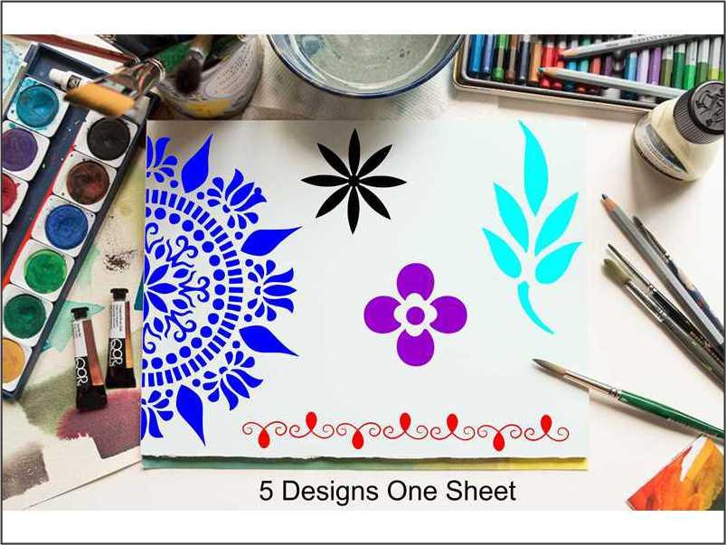 4 Design in 1 Reusable Stencil for Canvas and wall painting.ID#66 - Image 6