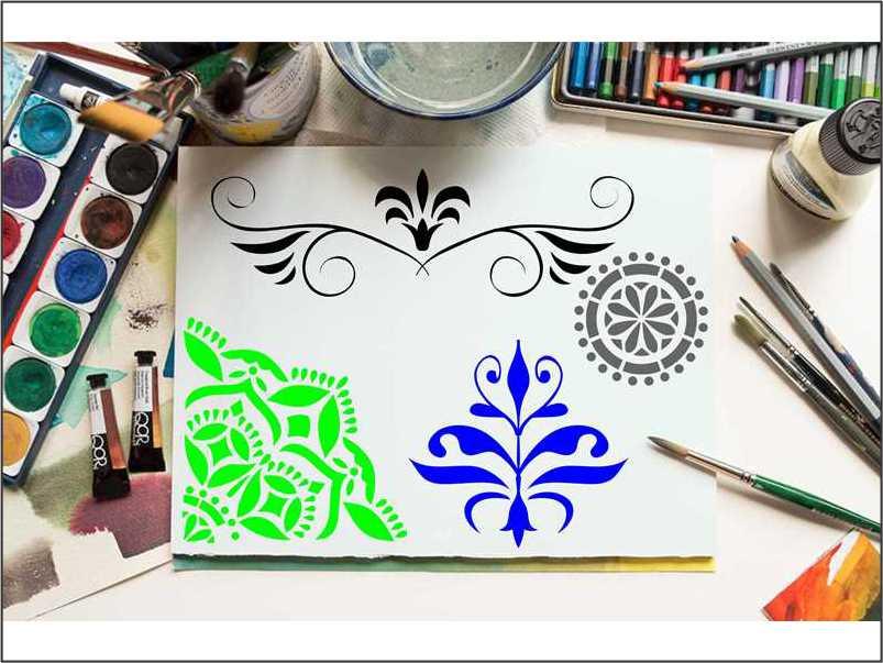 4 different design in 1 Reusable Stencil for Canvas and wall painting.ID#65 - Image 4