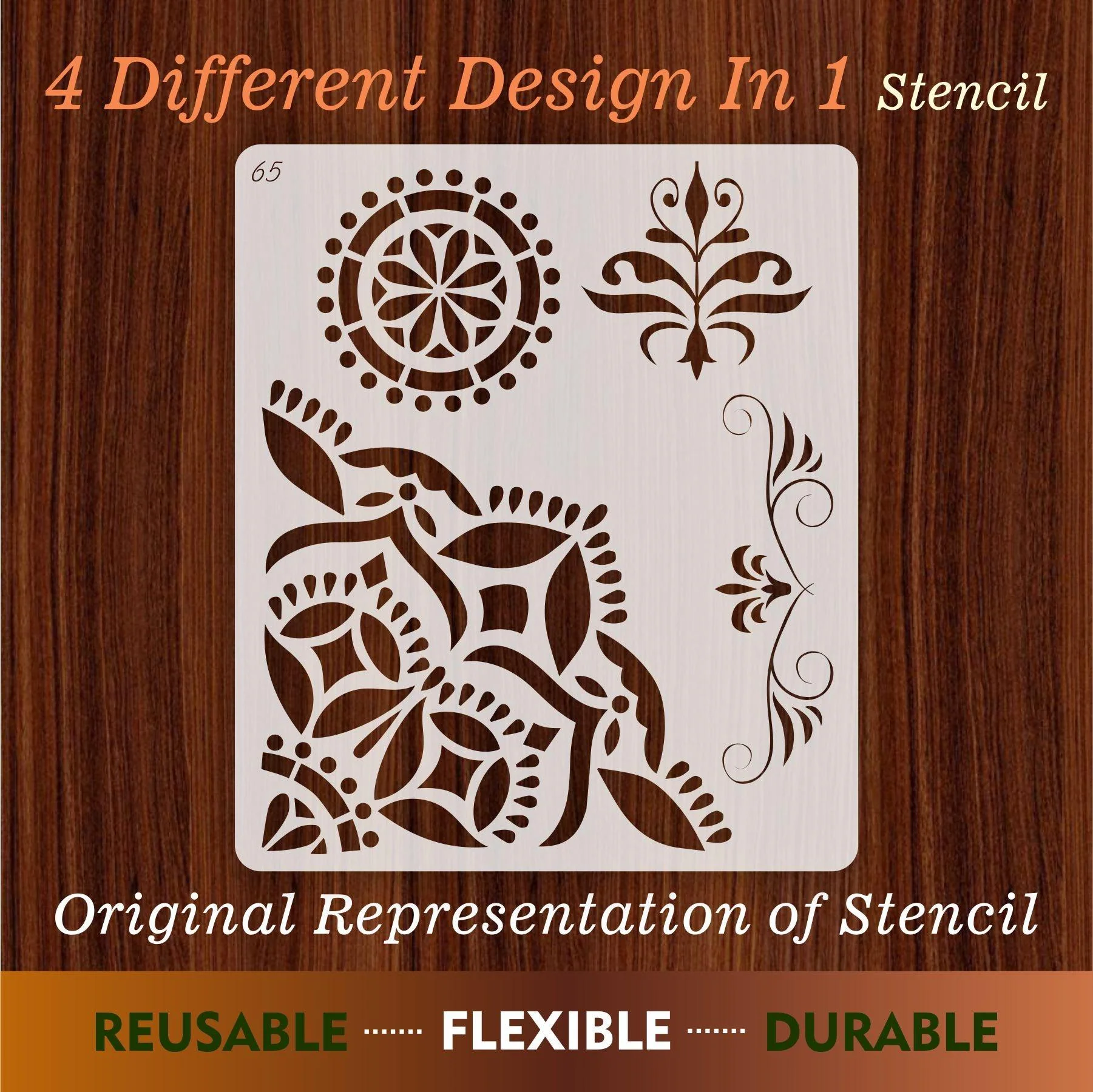 4 different design in 1 Reusable Stencil for Canvas and wall painting.ID#65 - Image 5