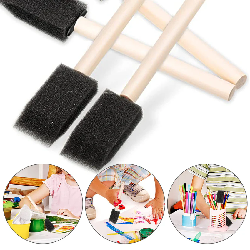 5 pcs/set Wooden Handle Foam Sponge Brush For Art Painting Graffiti Dust Cleaning Painting Tool Drawing Toys - Image 5