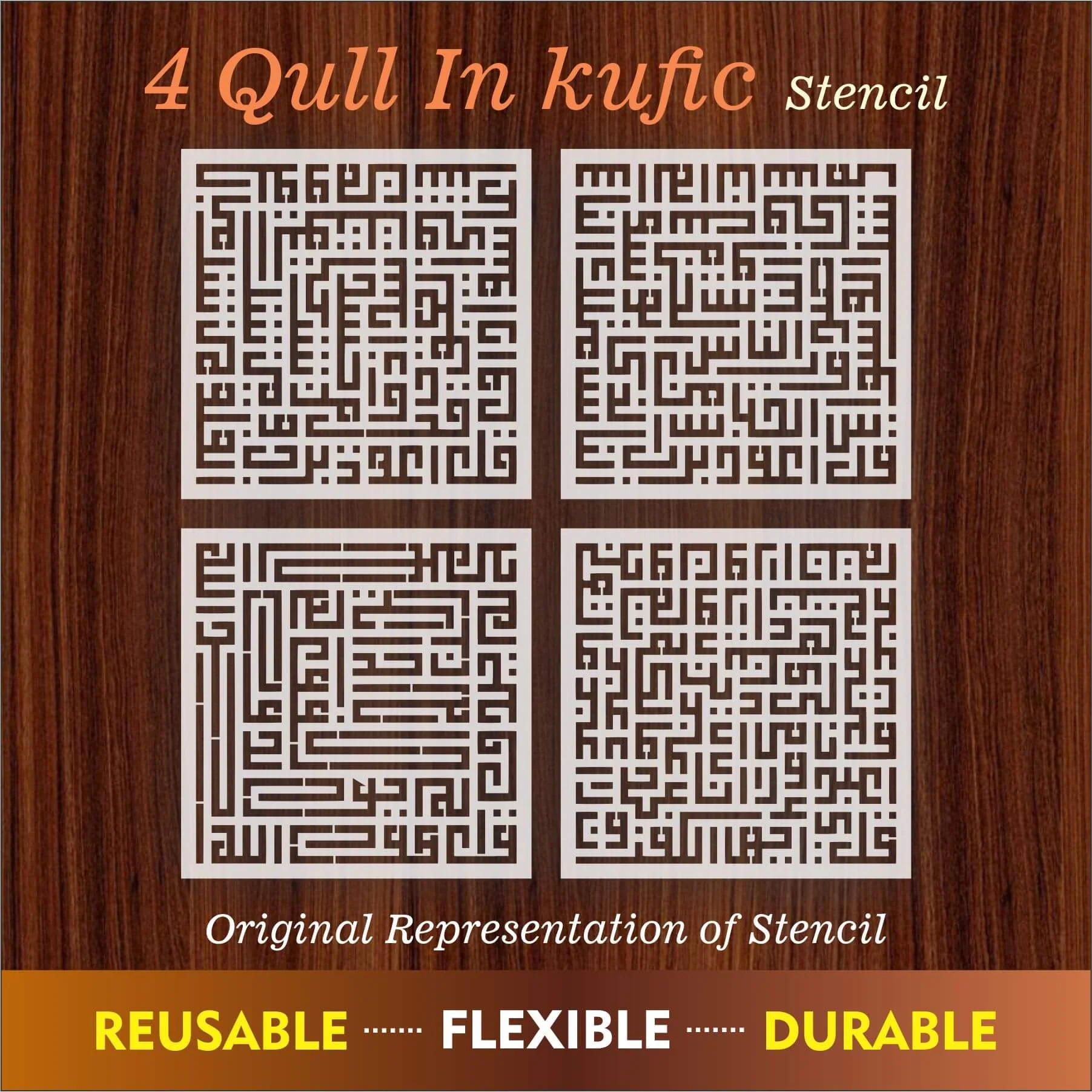 4 Qul In kufic Calligraphy Islamic Reusable Stencil for Canvas and wall painting.ID#265 - Image 4
