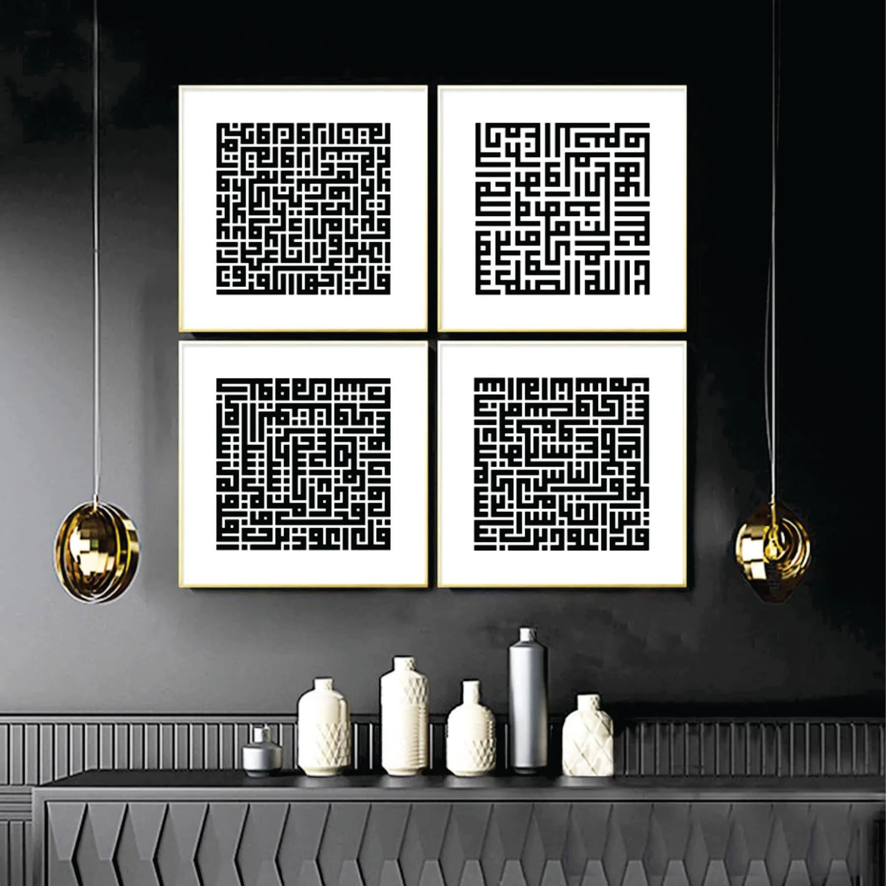 4 Qul In kufic Calligraphy Islamic Reusable Stencil for Canvas and wall painting.ID#265 - Image 5