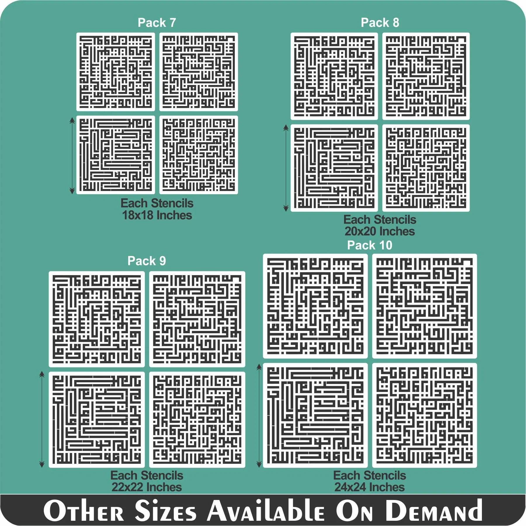 4 Qul In kufic Calligraphy Islamic Reusable Stencil for Canvas and wall painting.ID#265 - Image 9