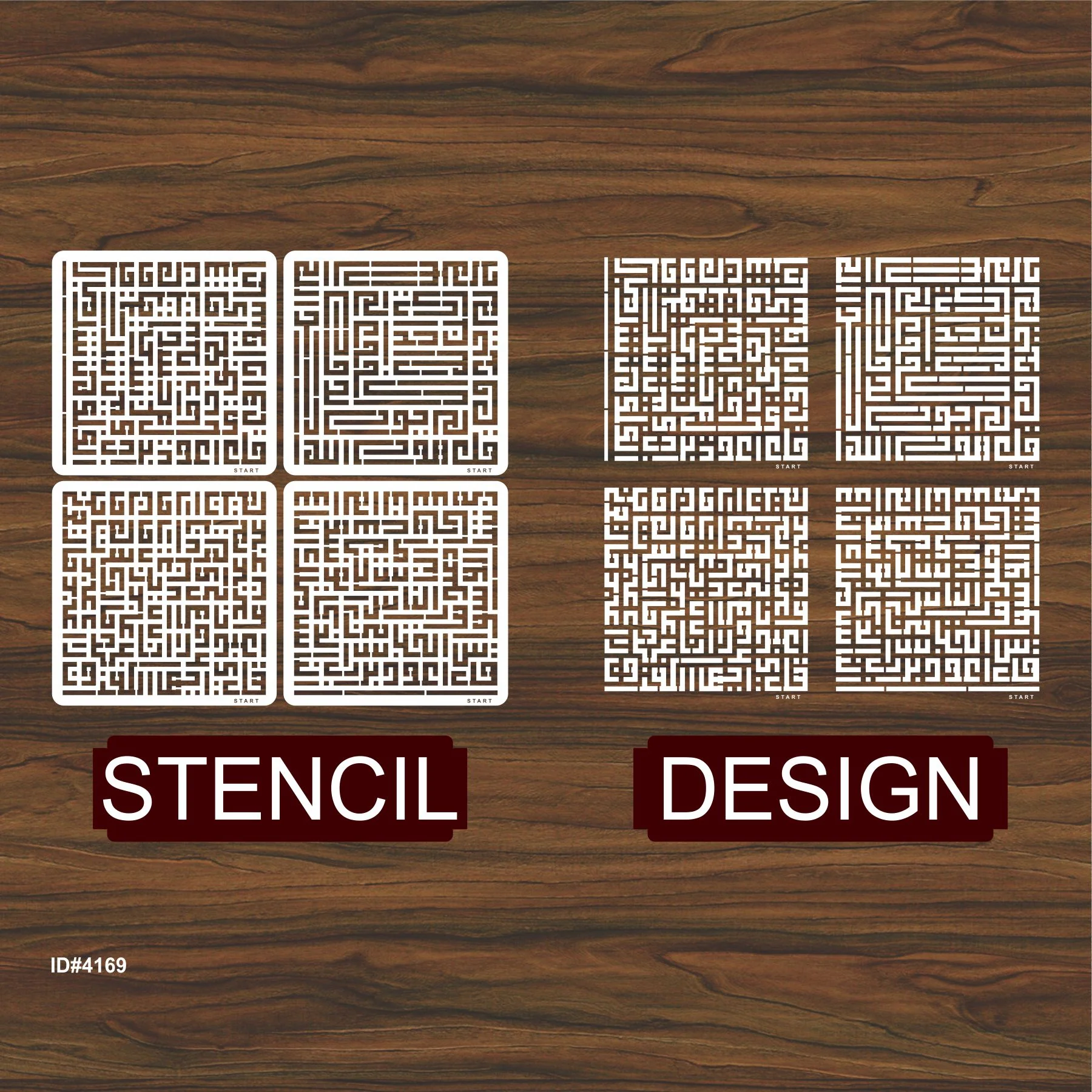 4 Qul In kufic Calligraphy Islamic Reusable Stencil for Canvas and wall painting.ID#4169 - Image 3
