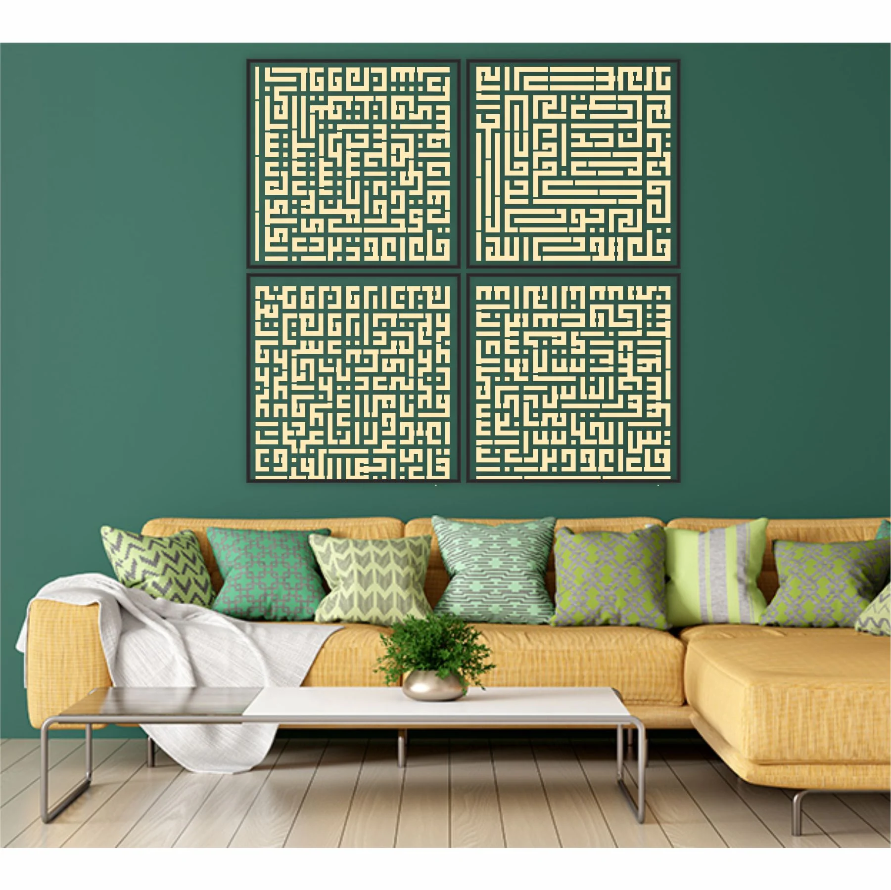 4 Qul In kufic Calligraphy Islamic Reusable Stencil for Canvas and wall painting.ID#4169 - Image 6