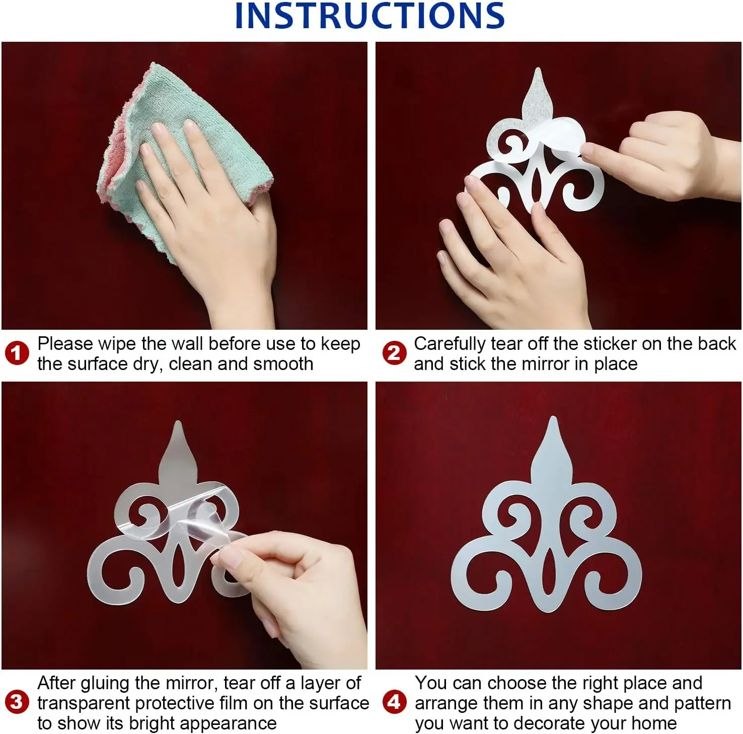 4pcs Acrylic 3D Mirror Sticker Self-adhesive Cabinet Corner Decor Sticker Furniture Decoration - Image 8