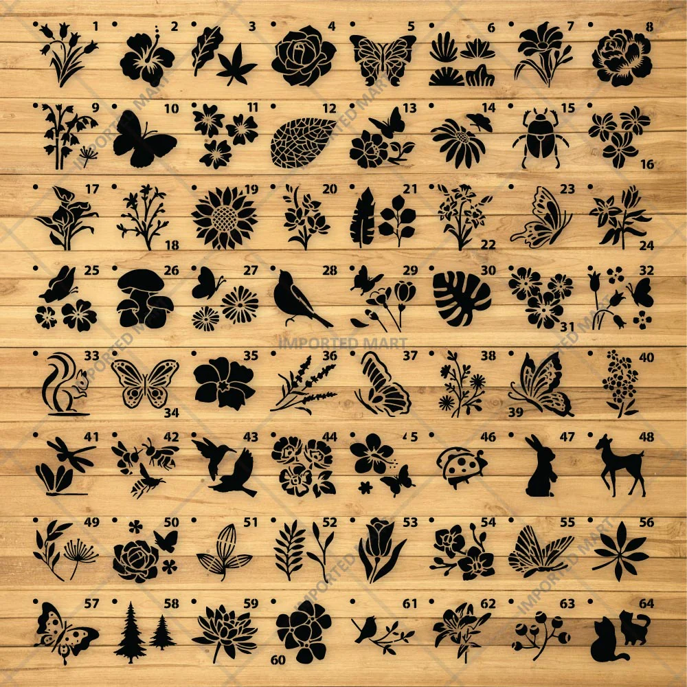 Pack of 64- Mini Floral & Nature Stencil Pack Bundle for Wall, Wood, Fabric & Craft Art – Botanical Multi Design Set – ID# 716 - Image 3