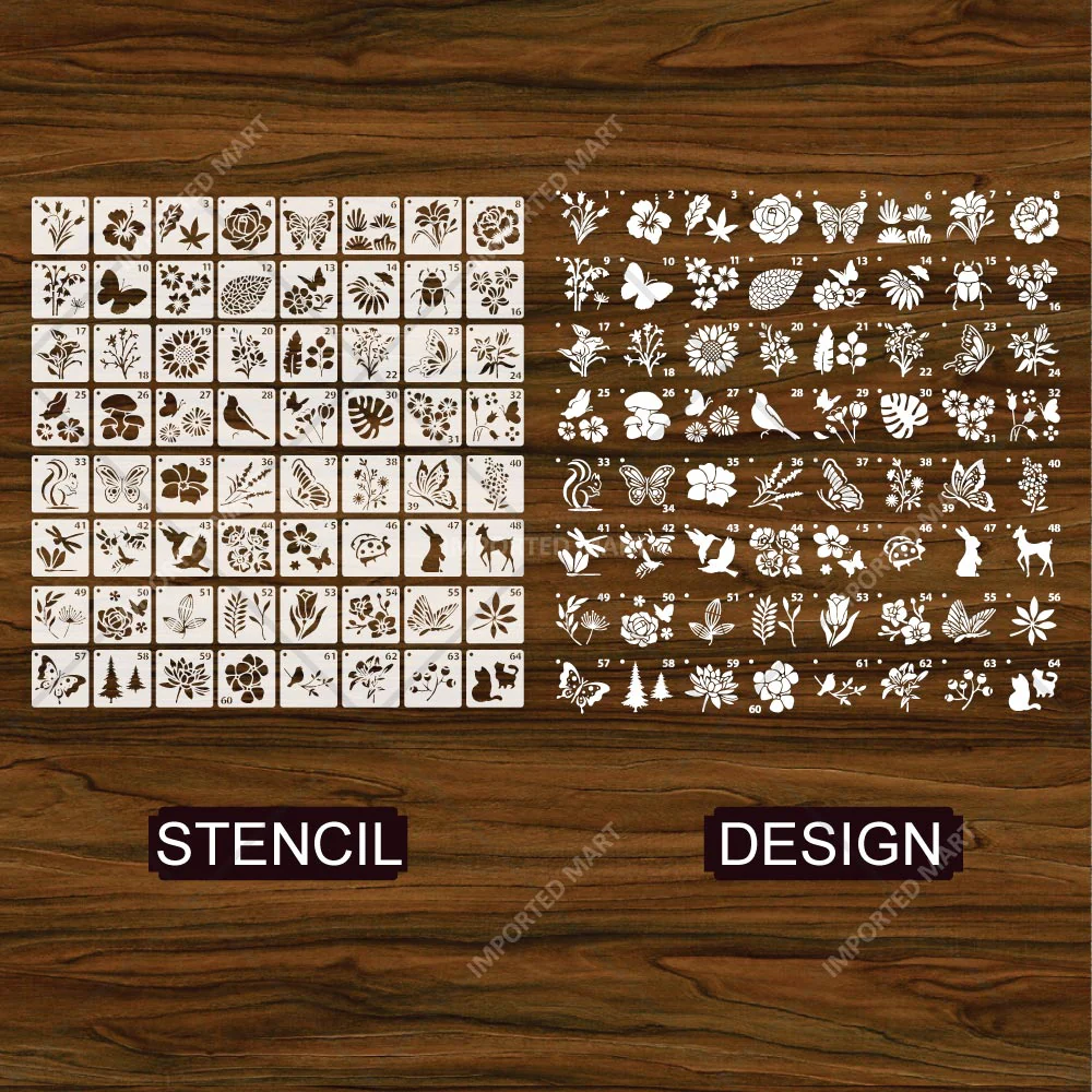 Pack of 64- Mini Floral & Nature Stencil Pack Bundle for Wall, Wood, Fabric & Craft Art – Botanical Multi Design Set – ID# 716 - Image 4