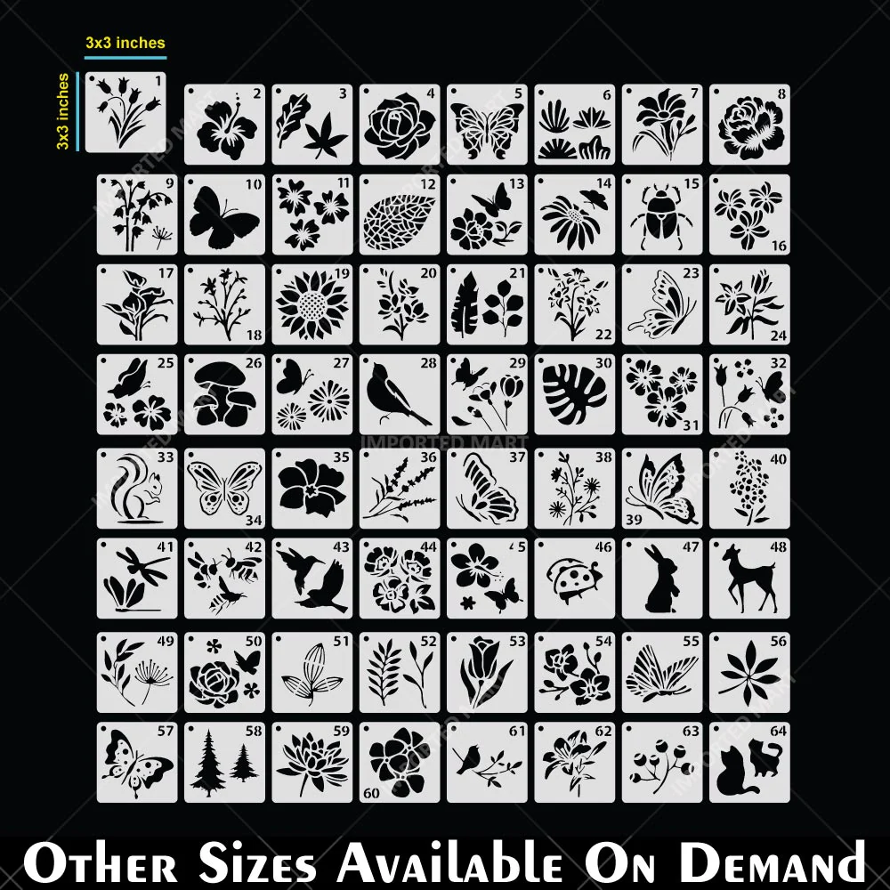 Pack of 64- Mini Floral & Nature Stencil Pack Bundle for Wall, Wood, Fabric & Craft Art – Botanical Multi Design Set – ID# 716 - Image 5
