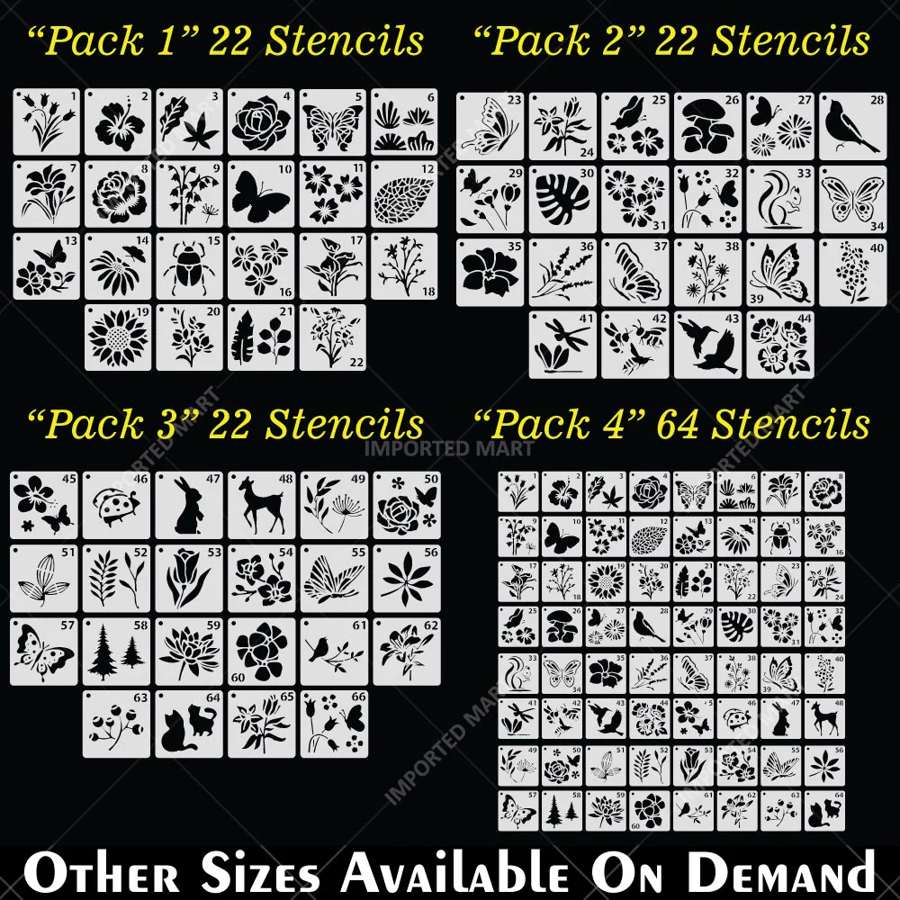 Pack of 64- Mini Floral & Nature Stencil Pack Bundle for Wall, Wood, Fabric & Craft Art – Botanical Multi Design Set – ID# 716 - Image 6
