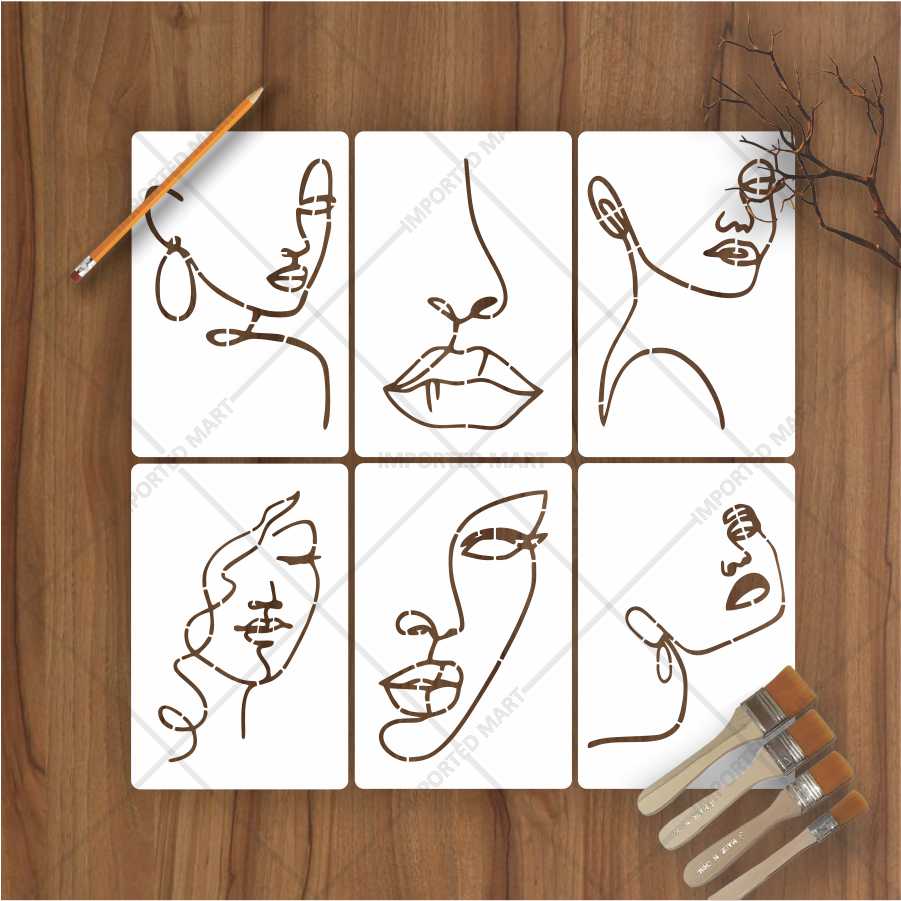 Abstract Face Stencil Bundle for Walls, Canvas & Furniture – Line Art Faces Pack – ID# 655 - Image 3