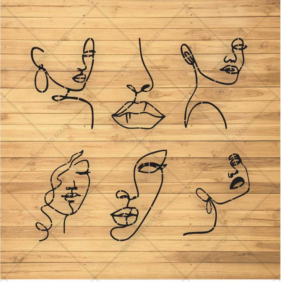 Abstract Face Stencil Bundle for Walls, Canvas & Furniture – Line Art Faces Pack – ID# 655 - Image 4